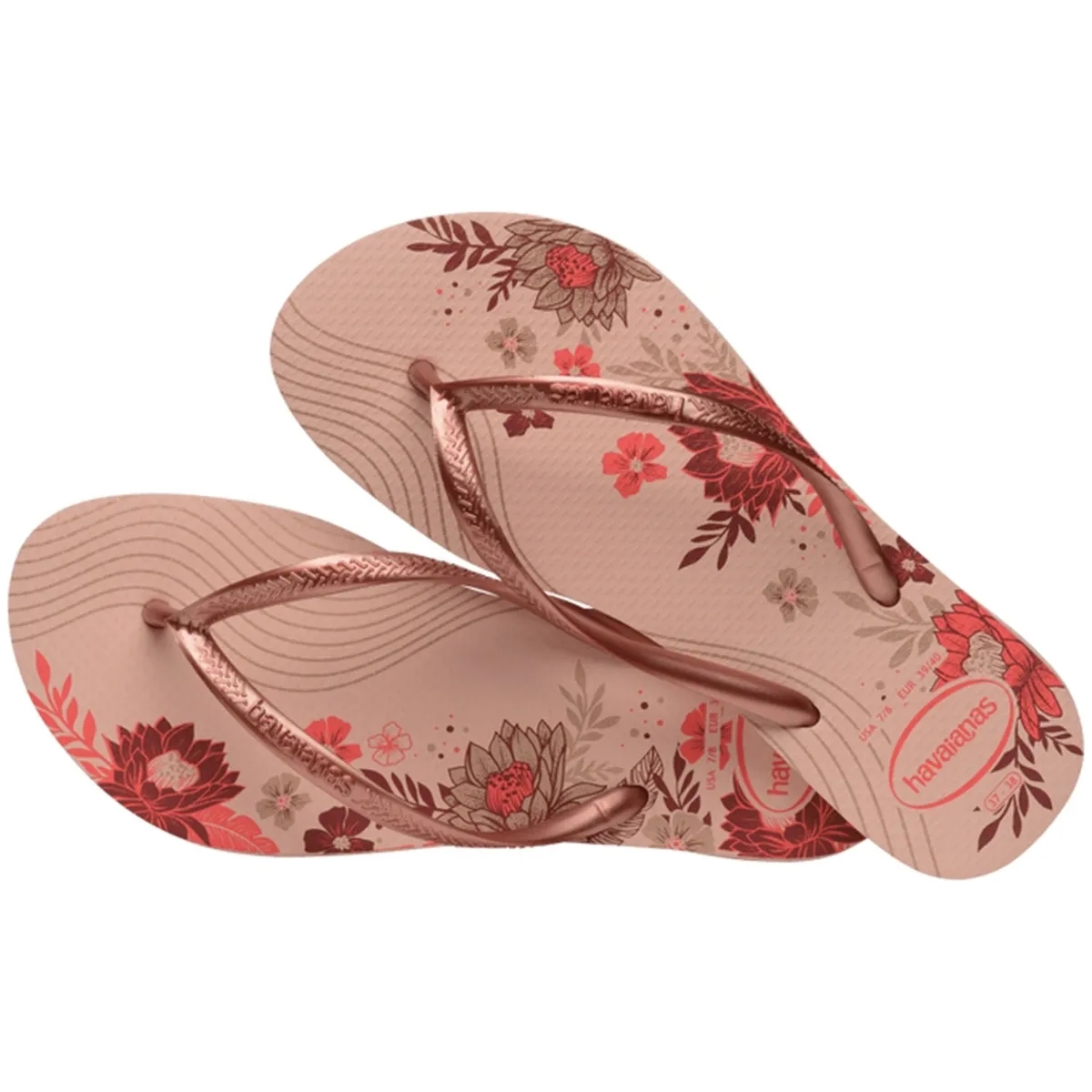 Chinelo Havaianas Feminino Slim Organi- Rosa Ballet/ Dourado - Chinelo ...